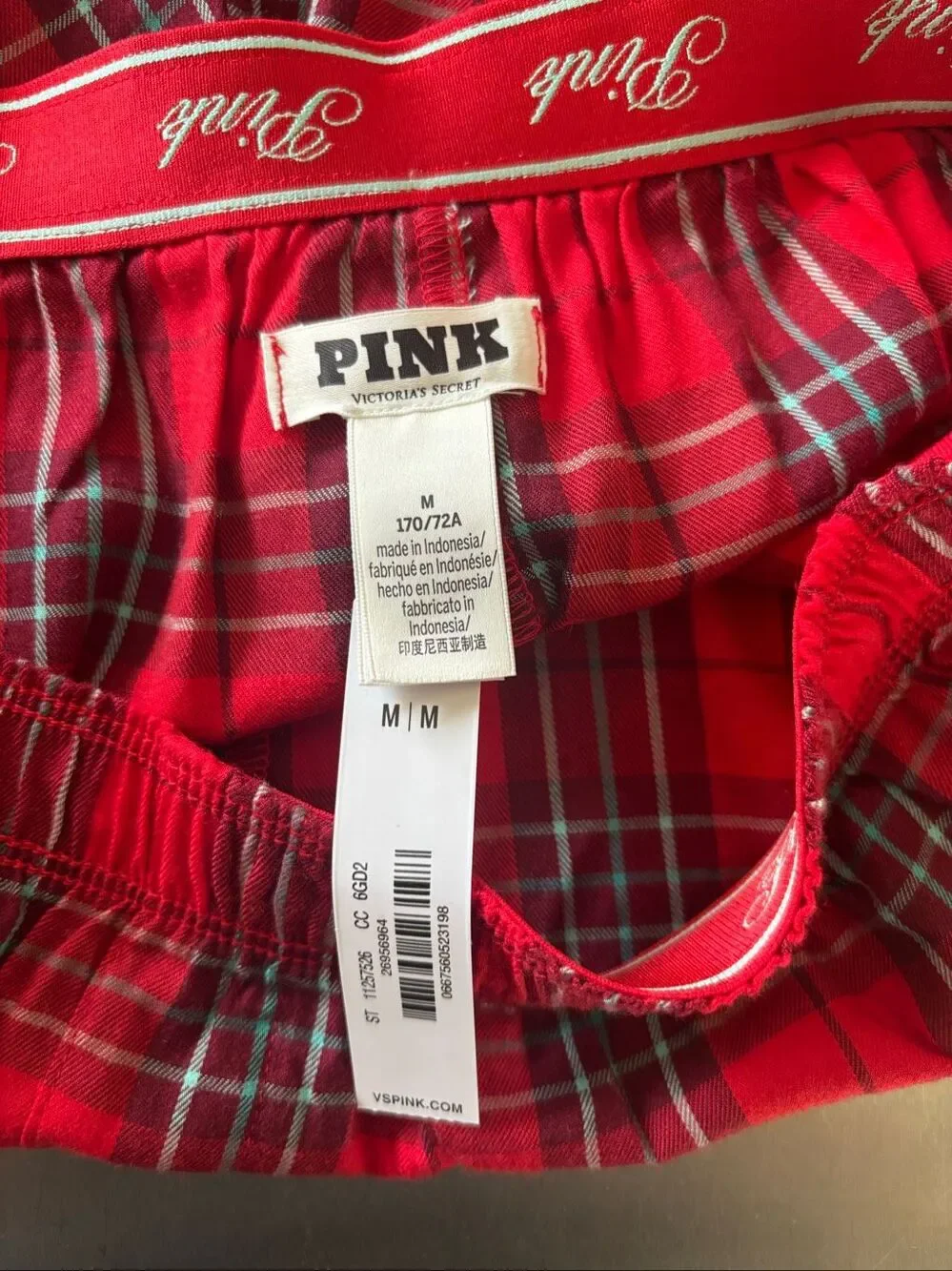 PINK Victoria’s Secret Pajama Shorts Red Plaid Womens M NWT Metallic Logo Script